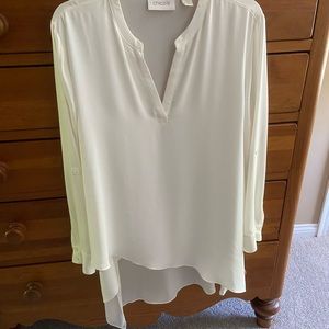Chico’s beige asymmetrical dressy tunic blouse